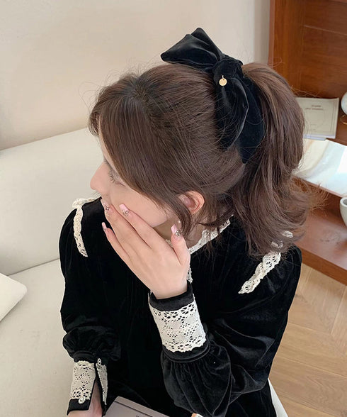 リボン付きシュシュ ヘアゴム 韓国風 レディース ヘアバンド ヘアアレンジ 無地 髪留め 髪飾り オルチャン おしゃれ 大人 可愛い オフィスカジュアル 雑貨 617XW-010