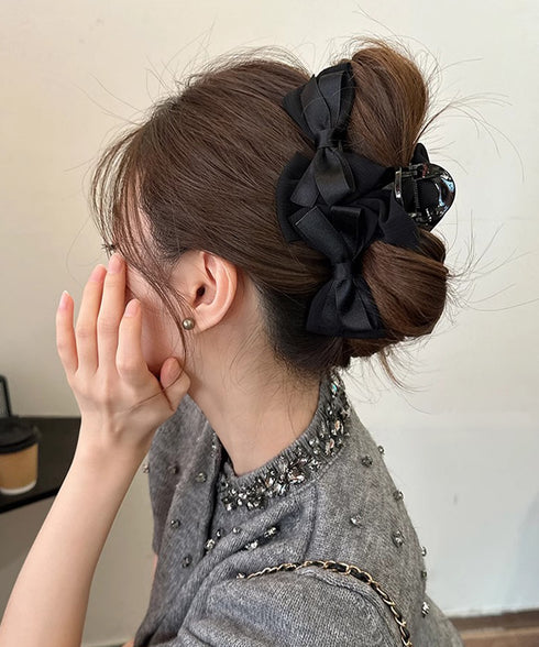 ヘアクリップ リボンバンスクリップ韓国風 レディース ビッグリボンヘアアクセサリー フェミニン 大人可愛い 髪飾り 軽量 ヘアアレンジ簡単 まとめ髪上品 結婚式 617XW-014