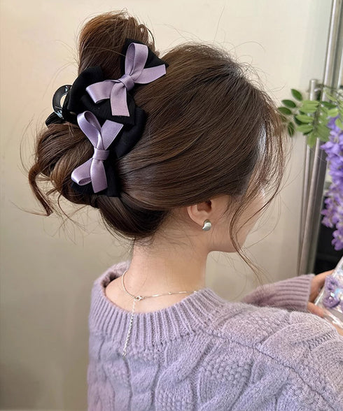 ヘアクリップ リボンバンスクリップ韓国風 レディース ビッグリボンヘアアクセサリー フェミニン 大人可愛い 髪飾り 軽量 ヘアアレンジ簡単 まとめ髪上品 結婚式 617XW-014