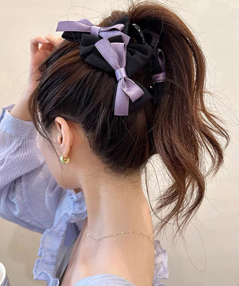 ヘアクリップ リボンバンスクリップ韓国風 レディース ビッグリボンヘアアクセサリー フェミニン 大人可愛い 髪飾り 軽量 ヘアアレンジ簡単 まとめ髪上品 結婚式 617XW-014