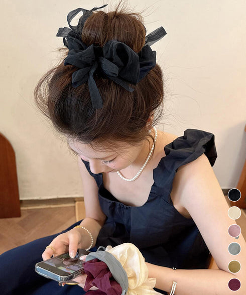 リボンシュシュ 透け感ヘアゴムレディース レディース ヘアアレンジ 髪飾り リボン お団子 フェミニン オルチャン 大人 可愛い おしゃれ雑貨 結婚式 パーティー 617XW-017