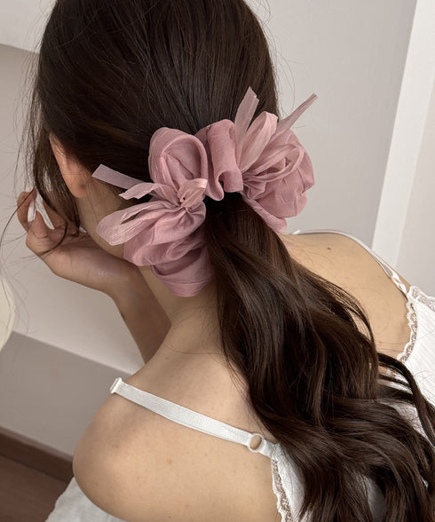 リボンシュシュ 透け感ヘアゴムレディース レディース ヘアアレンジ 髪飾り リボン お団子 フェミニン オルチャン 大人 可愛い おしゃれ雑貨 結婚式 パーティー 617XW-017