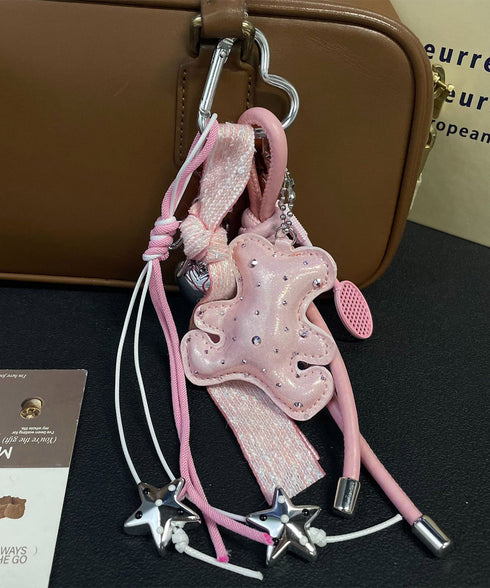 韓国風 ベアチャーム リボン 雑貨 小物 取り外し可 ハートキーホルダー 可愛い 自由組み合わせチャーム キーリングおしゃれ リボン 星モチーフ トレンド高見え 617XW-019