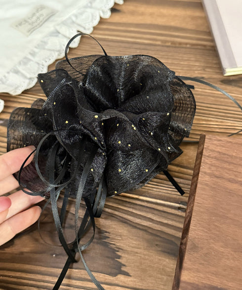 キラキラフリル リボンヘアバナナクリップ おしゃれ ヘアアクセサリー 髪留め レディース ヘアクリップ 清楚 まとめ髪 大人 かわいい フェミニン 女子会 演奏会 617XW-023