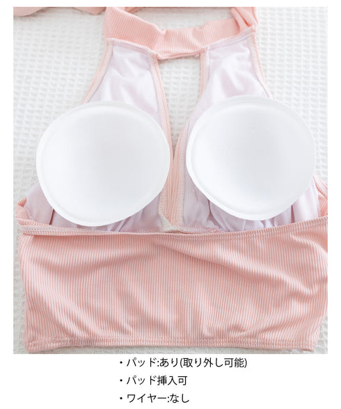 ビキニ水着3点セット盛れる水着レディース 大人可愛いタンキニ ホルターネック水着 セクシーセパレート水着 海水浴ビスチェ水着スイムウェア バックシャン水着 617YY-001