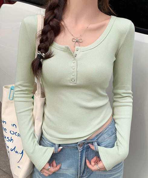 カップ付きリブニットトップス暖かインナー ヘンリーネック 長袖カットソー レディース パッド入りインナートップス 秋冬重ね着保温インナー肌着 大人カジュア 韓国風 6CHUNCHUN-001