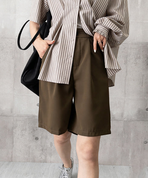 タックショートパンツ ハイウエスト 美脚 5分丈 ショートパンツ レディース Aラインパンツ 着やせ半ズボン ゆったり体型カバー脚長ショーパン 20代30代40代 6CXINI-011