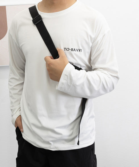 メンズtシャツ 長袖 ロンTクールネック 無地Tシャツ ロゴ付きカットソー 大人ジュアル インナートップス シンプル 春秋服着回し 白tシャツ ロンティー ロンt 6DAKUANG-004