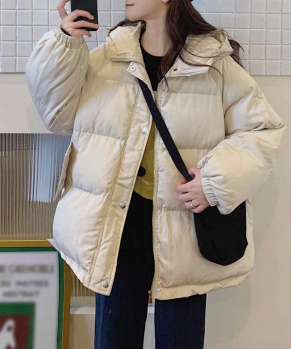 エコダウンジャケット フード付き韓国冬服 アイボリー