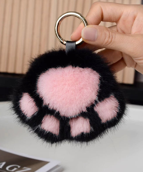 足跡キーホルダー もこもこファーチャーム ふわふわバッグチャーム リング付き 猫の肉球キーリング キーチェーン可愛いバッグ飾り 鞄アクセサリーお洒落ミニチャーム 6ERHANG-001