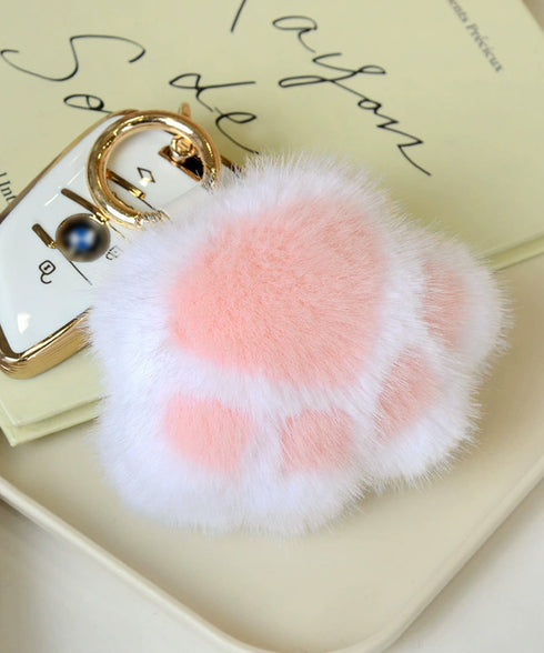 足跡キーホルダー もこもこファーチャーム ふわふわバッグチャーム リング付き 猫の肉球キーリング キーチェーン可愛いバッグ飾り 鞄アクセサリーお洒落ミニチャーム 6ERHANG-001