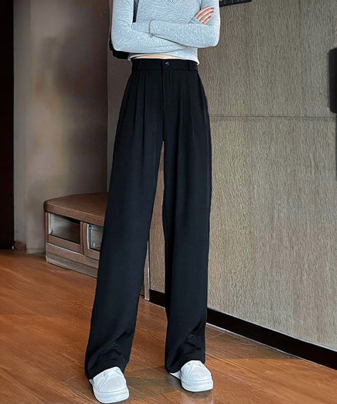 ワイドパンツ タック入り レディース ハイウエスト ストレートパンツ おしゃれ 美脚 セミワイドパンツ 脚長パンツ 春秋夏 カジュアル ロングパンツ 着やせ 6FEIZHE-005