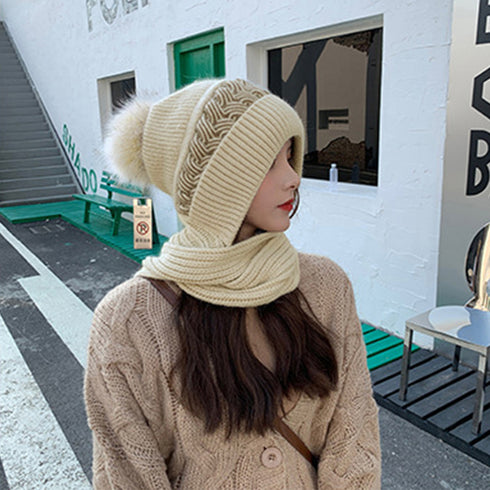フードウォーマーネックウォーマー2点一体 ニット帽子 ニットマフラー 一体型 フード付マフラー秋冬ストール スノーボード スキー 防寒帽子レディース あったか保温 6JIUS-001