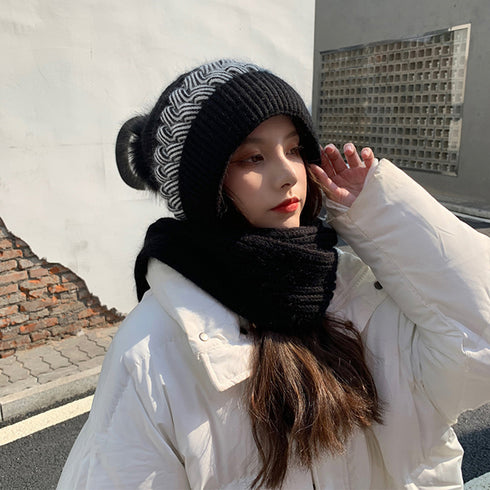 フードウォーマーネックウォーマー2点一体 ニット帽子 ニットマフラー 一体型 フード付マフラー秋冬ストール スノーボード スキー 防寒帽子レディース あったか保温 6JIUS-001