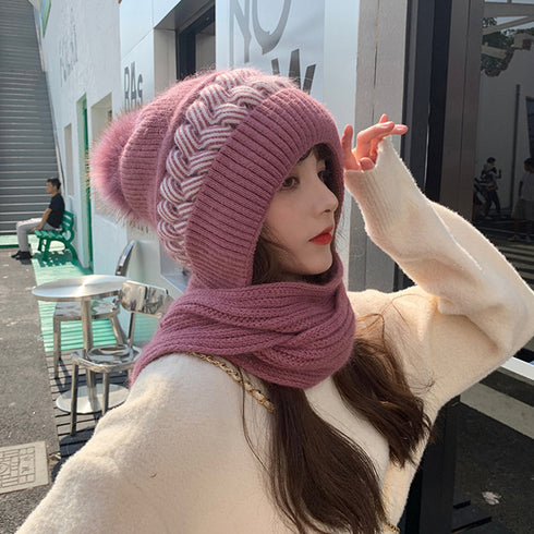 フードウォーマーネックウォーマー2点一体 ニット帽子 ニットマフラー 一体型 フード付マフラー秋冬ストール スノーボード スキー 防寒帽子レディース あったか保温 6JIUS-001