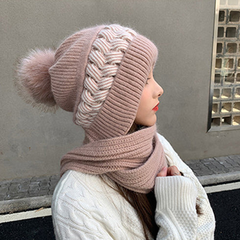 フードウォーマーネックウォーマー2点一体 ニット帽子 ニットマフラー 一体型 フード付マフラー秋冬ストール スノーボード スキー 防寒帽子レディース あったか保温 6JIUS-001