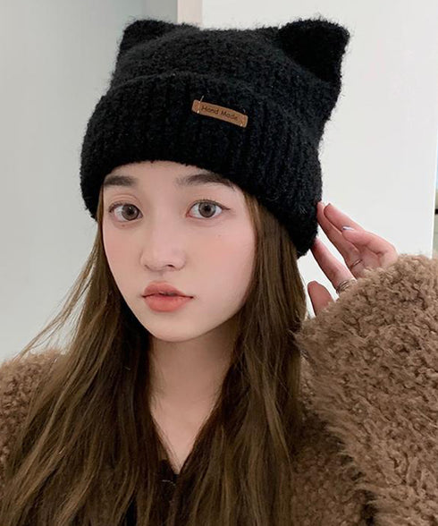 猫耳ビーニー リブニット帽子 レディース 暖かいねこ耳帽子韓国風 秋冬帽子おしゃれ 小顔帽子 シンプル帽子無地 チクチクしない毛糸帽子 防風防寒グッズ プレゼント 6JIUS-003