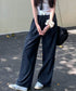 チェック柄ワイドパンツハイウエスト春夏服 カジュアルイージーパンツ レディース レトロ風ストレートパンツ ゆったり 薄手ロングパンツ韓国風 ウエストゴムポケット付 6LINCHUANG-002