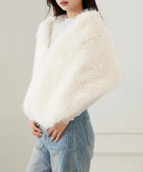 ファーケープ ファーショール 防寒肩掛け エコファーボレロケープ韓国風 ボリュームファーポンチョレディース きれいめドレスケープ 暖かい 結婚式ストールパーティー 6MEIZIMENG-001