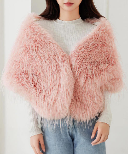 ファーケープ ファーショール 防寒肩掛け エコファーボレロケープ韓国風 ボリュームファーポンチョレディース きれいめドレスケープ 暖かい 結婚式ストールパーティー 6MEIZIMENG-001