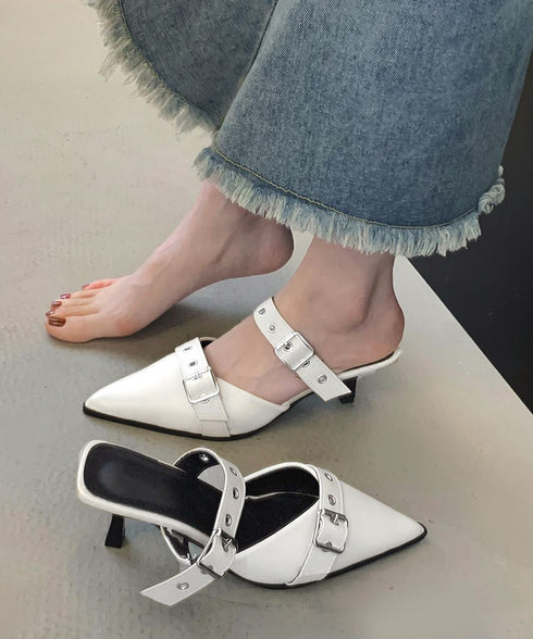 ポインテッドトゥミュールパンプスきれいめ ダブルベルトバックルミュールサンダル レディース 履きやすい ピンヒールパンプス韓国風美脚シューズ 疲れない靴歩きやすい 6MENGDE-001