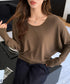 ドルマンスリーブTシャツ 長袖カットソー ゆったりトップス無地 レディースシンプルプルオーバー 大人カジュアル 韓国風デイリー リラックス春秋冬服体型カバー着やせ 6MOUHE-002