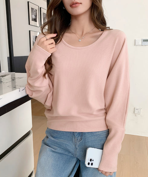ドルマンスリーブTシャツ 長袖カットソー ゆったりトップス無地 レディースシンプルプルオーバー 大人カジュアル 韓国風デイリー リラックス春秋冬服体型カバー着やせ 6MOUHE-002