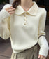 ポロカラーニットトップス ゴールドボタン ニットウェアレディース オフィスカジュアル 着回しニットセーター きれいめ ニットプルオーバー おしゃれ 長袖 春秋冬服 6MRENJ-012
