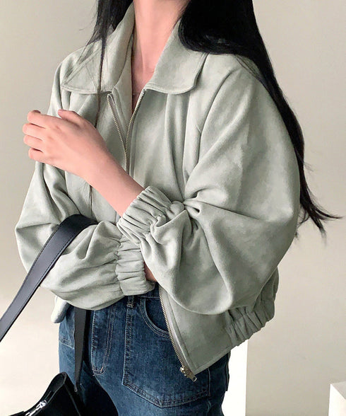 スエード調ジャケット韓国風ライトアウター 襟付きジップジャケットレディース 秋冬 レトロ ショート丈ブルゾンジャケット カジュアル おしゃれジャンパーゆったり秋服 6QINGROU-005