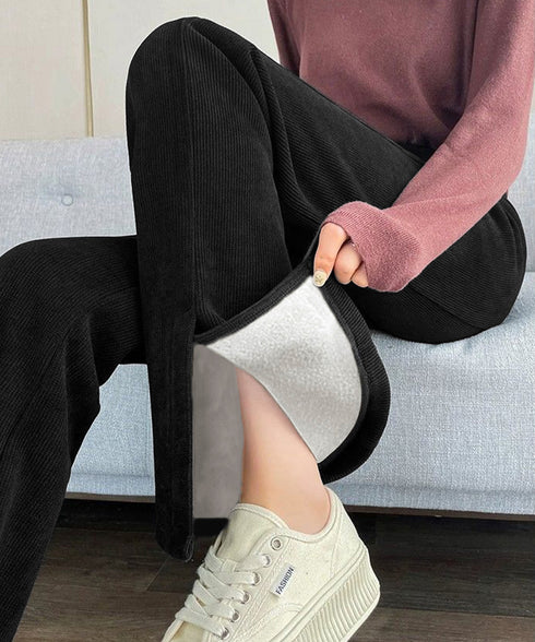 裏起毛コーデュロイパンツ微フレアパンツ冬 ハイウエストあったかパンツ レディース 防風防寒フロントスリットパンツ 暖かいズボン 美脚脚長秋冬ボトム イージーパンツ 6TAOYUNMEI-001