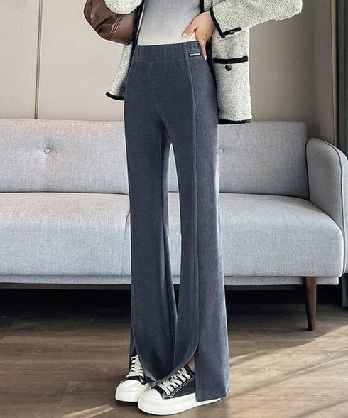 裏起毛コーデュロイパンツ微フレアパンツ冬 ハイウエストあったかパンツ レディース 防風防寒フロントスリットパンツ 暖かいズボン 美脚脚長秋冬ボトム イージーパンツ 6TAOYUNMEI-001