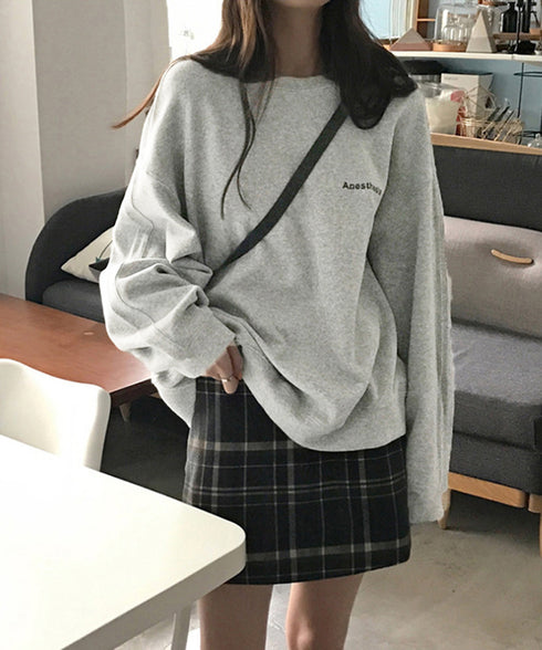 韓国風ロゴカットソーゆる ロングTシャツ レディース ゆったりチュニックtシャツ オーバーサイズ クルーネックプルオーバー ストリート 着やせトップススウェット風 6WUBIXIE-002