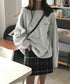韓国風ロゴカットソーゆる ロングTシャツ レディース ゆったりチュニックtシャツ オーバーサイズ クルーネックプルオーバー ストリート 着やせトップススウェット風 6WUBIXIE-002