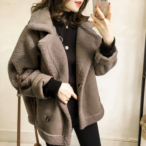 切替ムートンジャケット 韓国風 冬物 レディース 裏起毛ジャンパー 厚手 フリースブルゾン もこもこ ボアコート 暖かい フェイクムートン アウター冬 羽織 6XINANYT-010