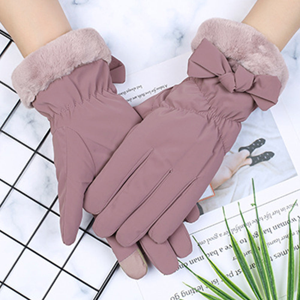 防寒手袋 裏起毛 レディース スマホ対応 ダスティピンク
