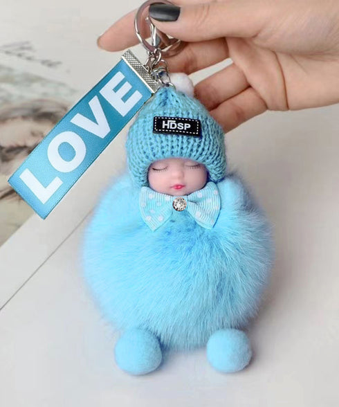 バッグチャーム可愛い赤ちゃんキーホルダー 韓国風 ふわふわドールチャーム ぬいぐるみチャーム もこもこ おやすみ赤ちゃん飾りバッグアクセサリー ファーチャーム人気 6YANNI-002