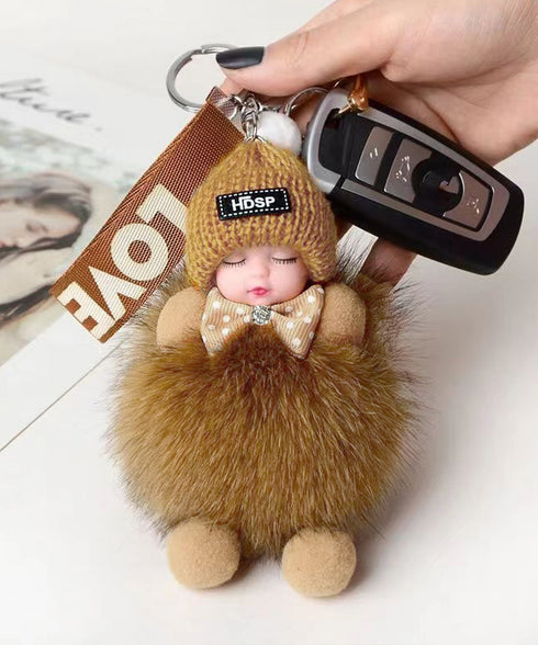 バッグチャーム可愛い赤ちゃんキーホルダー 韓国風 ふわふわドールチャーム ぬいぐるみチャーム もこもこ おやすみ赤ちゃん飾りバッグアクセサリー ファーチャーム人気 6YANNI-002