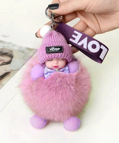 バッグチャーム可愛い赤ちゃんキーホルダー 韓国風 ふわふわドールチャーム ぬいぐるみチャーム もこもこ おやすみ赤ちゃん飾りバッグアクセサリー ファーチャーム人気 6YANNI-002