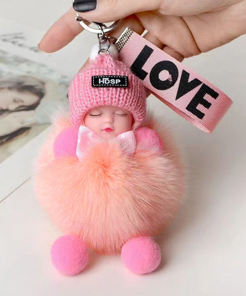 バッグチャーム可愛い赤ちゃんキーホルダー 韓国風 ふわふわドールチャーム ぬいぐるみチャーム もこもこ おやすみ赤ちゃん飾りバッグアクセサリー ファーチャーム人気 6YANNI-002