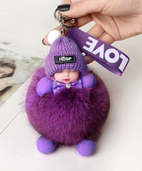 バッグチャーム可愛い赤ちゃんキーホルダー 韓国風 ふわふわドールチャーム ぬいぐるみチャーム もこもこ おやすみ赤ちゃん飾りバッグアクセサリー ファーチャーム人気 6YANNI-002