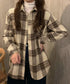 裏起毛チェックシャツジャケット ゆったり レディース レトロ風 厚手シャツカーディガン あったたか長袖軽アウター カジュアル シャツアウター 体型カバー ふわふわ 6YINGXIANG-001