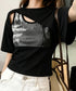 レイヤードタンク付きTシャツカットアウト アシンメトリーTシャツ タンクトップ2点セット レディース Y2Kレイヤードトップスクロップド丈 半袖カットソー 韓国風 6YIXIU-001