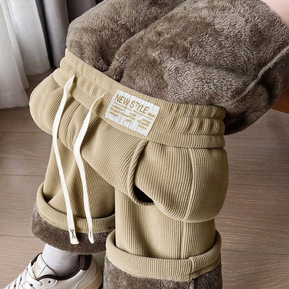 裏起毛パンツレディース裏ボアワイドパンツ ベージュ