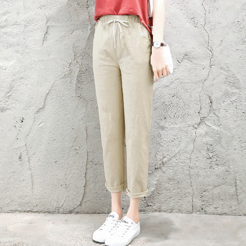 綿麻パンツ ストレートパンツ レディース ベージュ