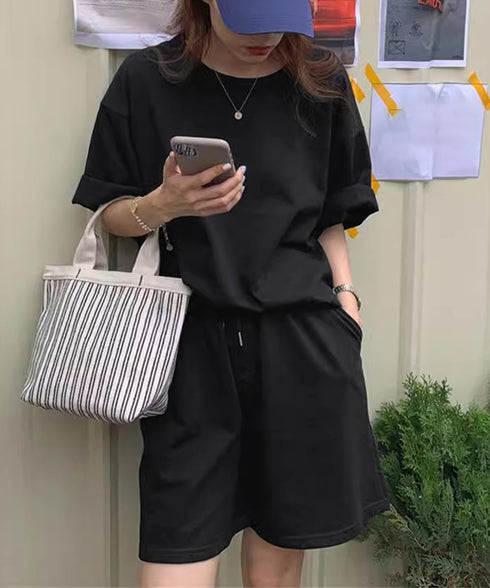 スウェットセットアップ レディース 夏服 スウェットトップス+パンツ 上下2点セット ゆったりプルオーバー 短パン カジュアルルームウェアセット リラックス部屋着 6YYG-001