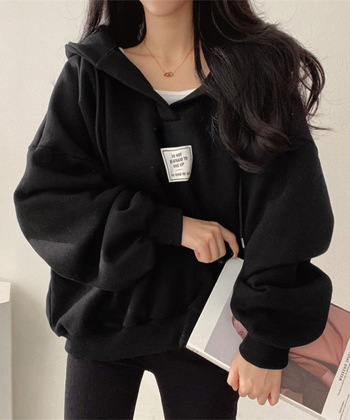パーカー フード付きVネックプルオーバー レディース ゆったり BF風フーディー ボリューム袖 トレーナー ビッグシルエット スウェット カジュアル ロゴトップス 6YYG-004