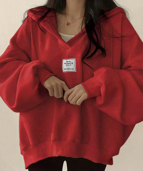 パーカー フード付きVネックプルオーバー レディース ゆったり BF風フーディー ボリューム袖 トレーナー ビッグシルエット スウェット カジュアル ロゴトップス 6YYG-004