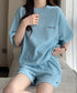 半袖tシャツ ショートパンツセットアップ レディース ワッフル部屋着2点セット 体型カバー夏服着やせ 大人カジュアルスウェットセット ロゴカットソー 短パン 快適 6YYG-006