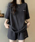 半袖tシャツ ショートパンツセットアップ レディース ワッフル部屋着2点セット 体型カバー夏服着やせ 大人カジュアルスウェットセット ロゴカットソー 短パン 快適 6YYG-006