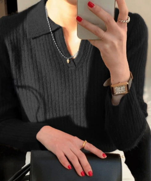 スキッパーニット韓国風リブニットトップス 暖かい Vネックニットレディースきれいめ おしゃれニット長袖 リブセーターオフィスカジュアル 洗えるニットチクチクしない 6ZMREN-008